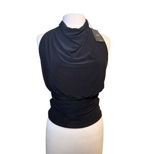 Aritzia TEN Black Cowl Neck Halter Top Open Back Draped KITY 22-01-51551